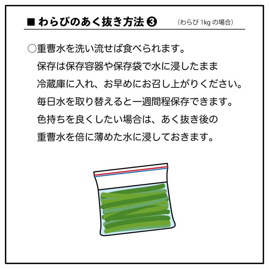 わらび 3kg 山形県小国町産 天然山菜 生ワラビ あく抜き用重曹付き クール便 お取り寄せ｜heartlandfarm｜10