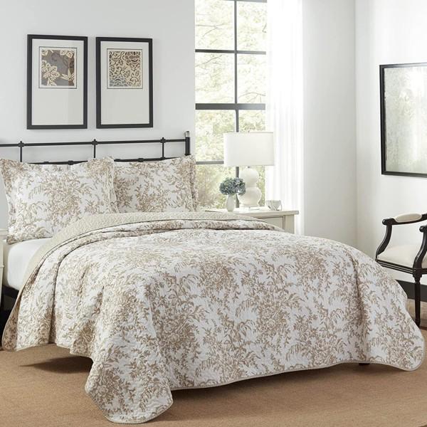 【キング】 Laura Ashley ローラ アシュレイ Bedford ベッドカバー・セット （モカ） 243×264cm ベッドスプレッド