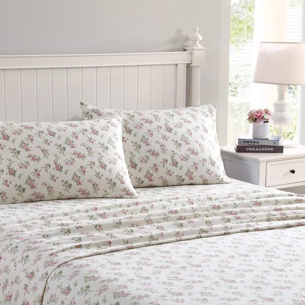 【クイーン】　Laura Ashley ローラ アシュレイ　Audrey シーツ・セット　（ピンク）　フラットシーツ1枚＆ボックスシーツ１枚＆枕カバー2枚_1
