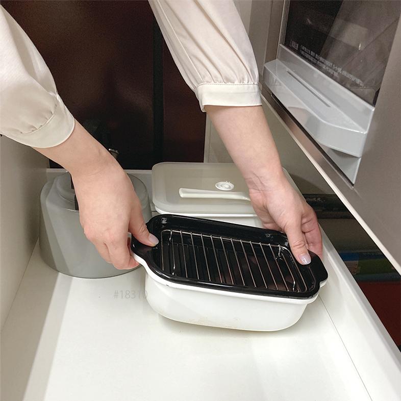 IH対応 コンパクト 角型天ぷら鍋 温度計 揚げ網 バット付き 食洗機対応