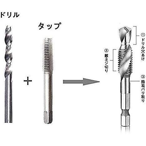 切削油＆ポンチ付」ドリルタップ 6本セット 六角軸 6.35mm 穴あけ