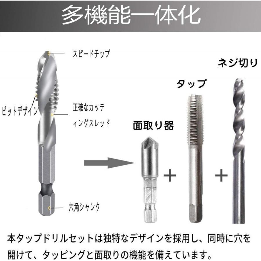 切削油＆ポンチ付」ドリルタップ 6本セット 六角軸 6.35mm 穴あけ
