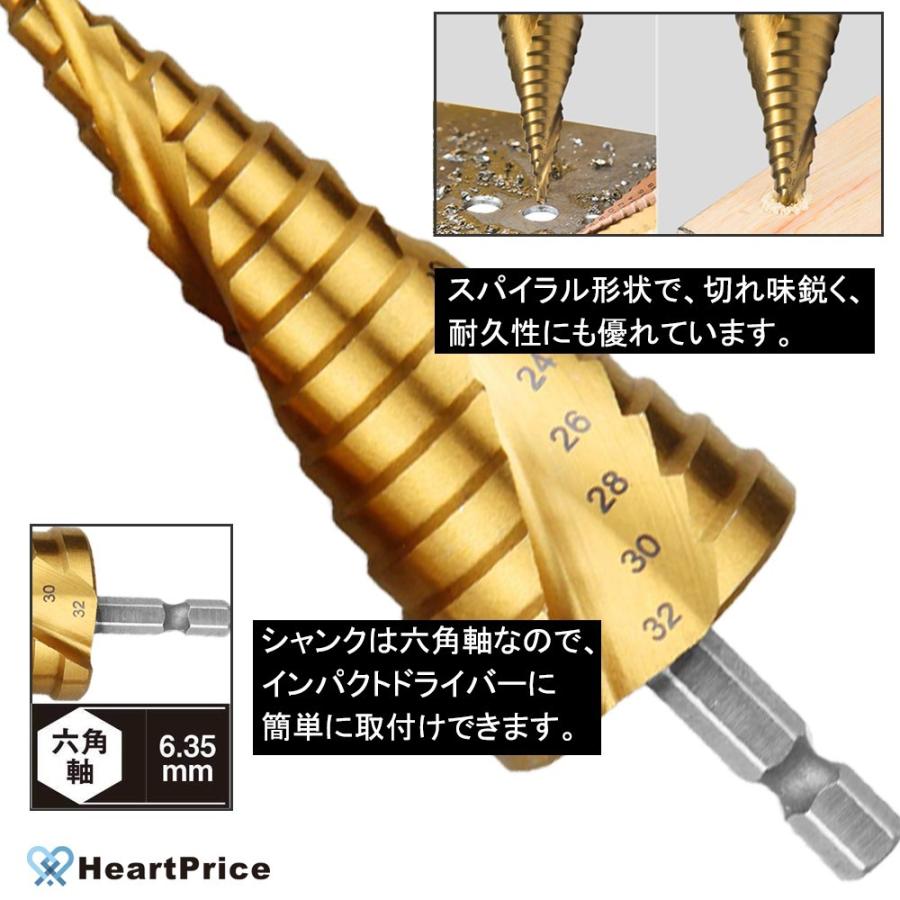 ステップドリル タケノコドリル 3本セット 六角軸 6.35mm ドリルビット