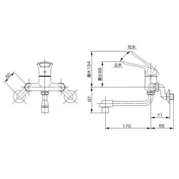 三栄水栓　SANEI　キッチン用(壁付)　シングル混合栓 K1700ED-4UR-13