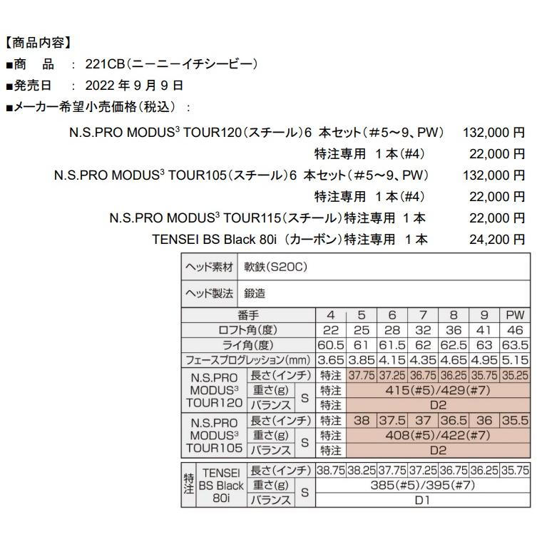 ブリヂストンゴルフ 221CB アイアン 6本セット（＃5〜9, PW）NS PRO MODUS TOUR120｜heartstage｜03