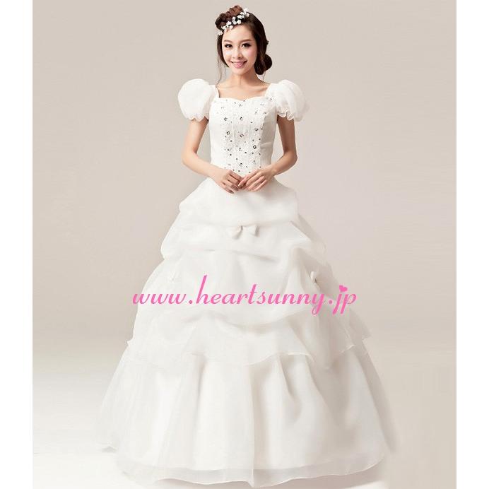 ウェディングドレス パフスリープ ビーズ E007