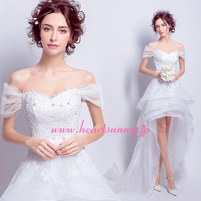 ウェディングドレス トレーンのあるハイロードレス ティアードスカート トレーン E286 E286 Heartsunny 通販 Yahoo ショッピング