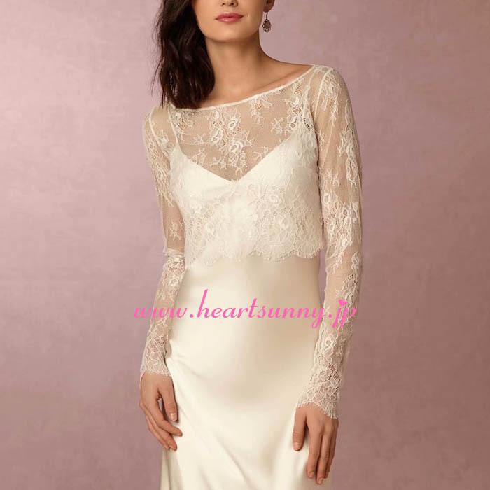 花柄レースボレロ 結婚式ボレロ ウェディングボレロ ボートネック 長袖