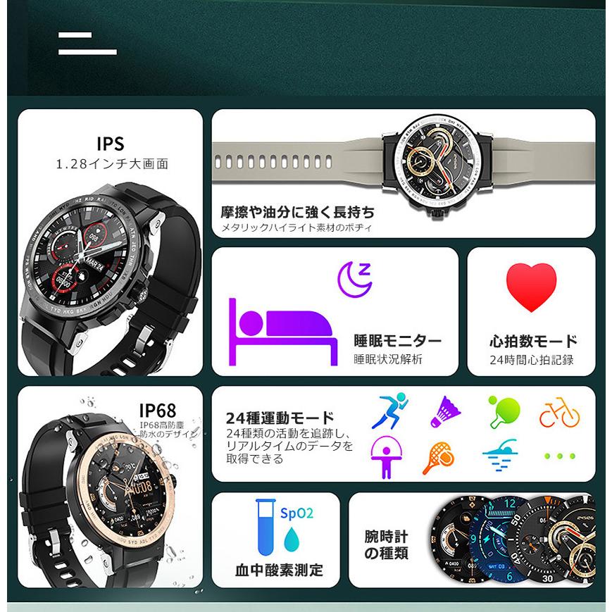 Bluetooth通話 健康管理 スマートウォッチ 男女兼用 長時間待機 GPS