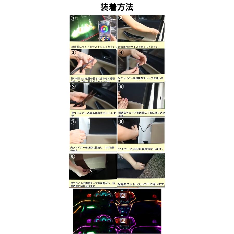 LED テープライトアンビエントライト 4個 8m 足元ライト 付き 調節可能 車 8m LED テープライト アンビエントライト BANNAI 4個 足元ライト