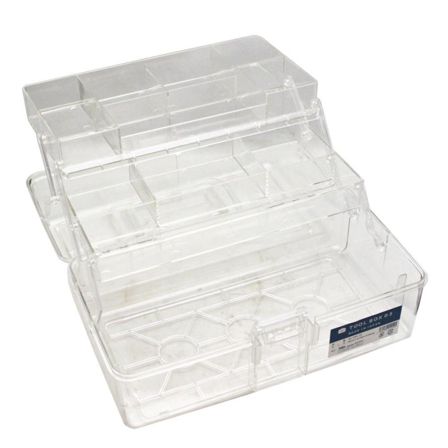 透明ポリカツールボックス 連動式中皿2段タイプ NS-TBPC-03 道具箱