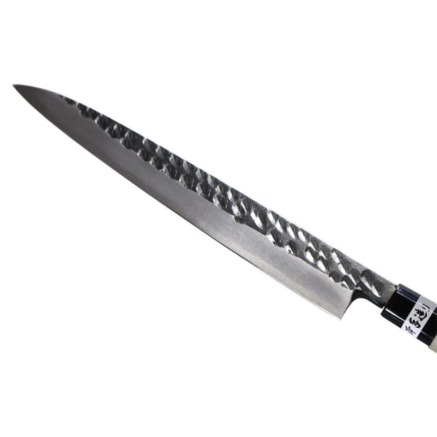 黒柄　柳刃包丁 240mm 左用 島谷 柳刃包丁 左利き用 240mm 青鋼 槌目模様 黒仕上げ 本格鍛造 正夫