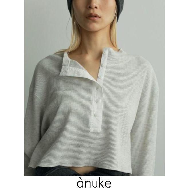 anuke アンヌーク Waffle Henley Tops チャコールグレー ànuke online store（アンヌーク） / Waffle Henley TopsWaffle
