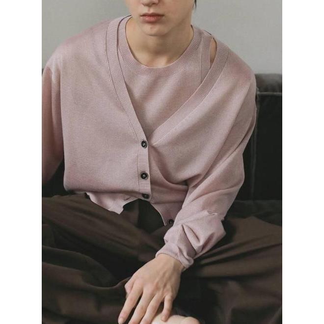 カーディガン HHOLIC sheer short sleeve cardigan SHEER BORDER V NECK CARDIGAN｜HELIOPOLE｜HÉLIOPÔLE（エリオポール