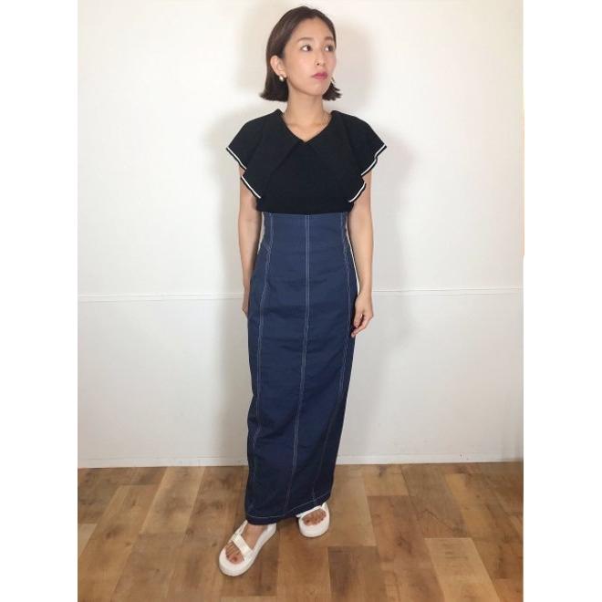 ココディール COCODEAL/ 配色ステッチタイトスカート 22秋冬