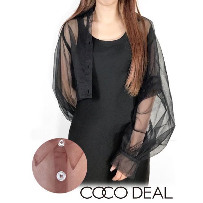 ココディール チュールショートボリュームシャツ　ブラック　シアーシャツ ココディール（COCO DEAL） セール50%OFF! チュールショートボリューム