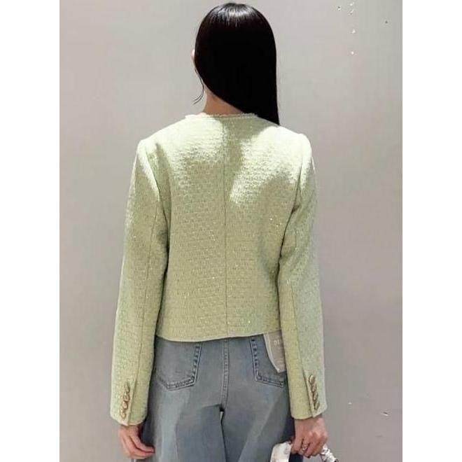 CELFORD（セルフォード）フリンジツイードジャケット　ミント38 セルフォード CELFORD フリンジツイードジャケット （PNK