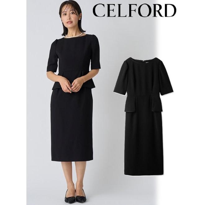 CELFORDブラックs ブラックフォーマルペプラムタイトワンピース(フォーマル