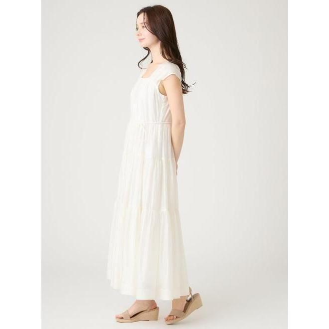 【極美品】セルフォード 白 ロングワンピース スクエアカラー ティアードS 上品 極美品】セルフォード 白 ロングワンピース スクエアカラー ティアード