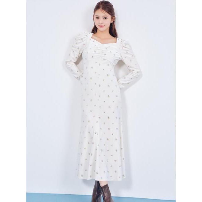 CELFORD（セルフォード） (10%OFF&300円OFF) 小花刺繍ベロアワンピース 