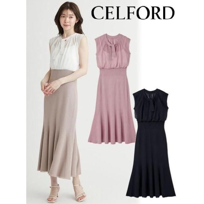 CELFORD 半袖シアーチュニック ボウタイ付き CELFORD（セルフォード） ボウタイ付きシア―ブラウス 23秋冬