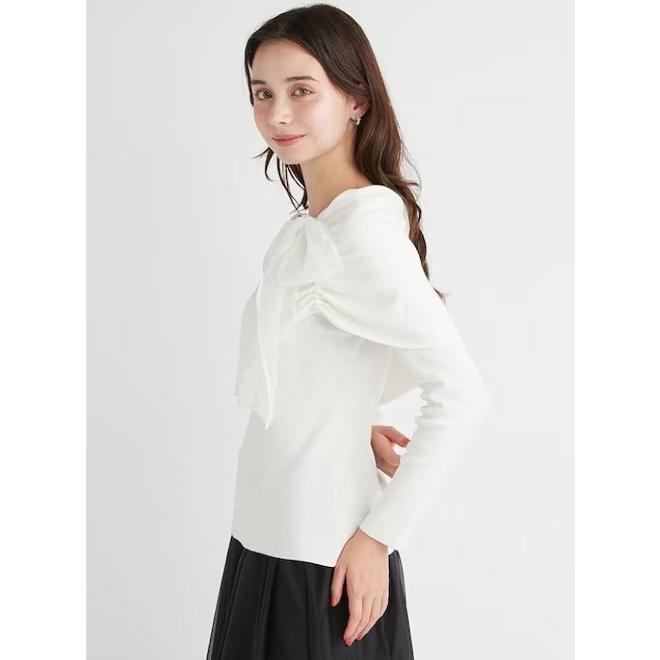 celford フロントリボンニットチュニック　オフホワイト CELFORD（セルフォード） (セール50%OFF) オフショルリボンニットプル