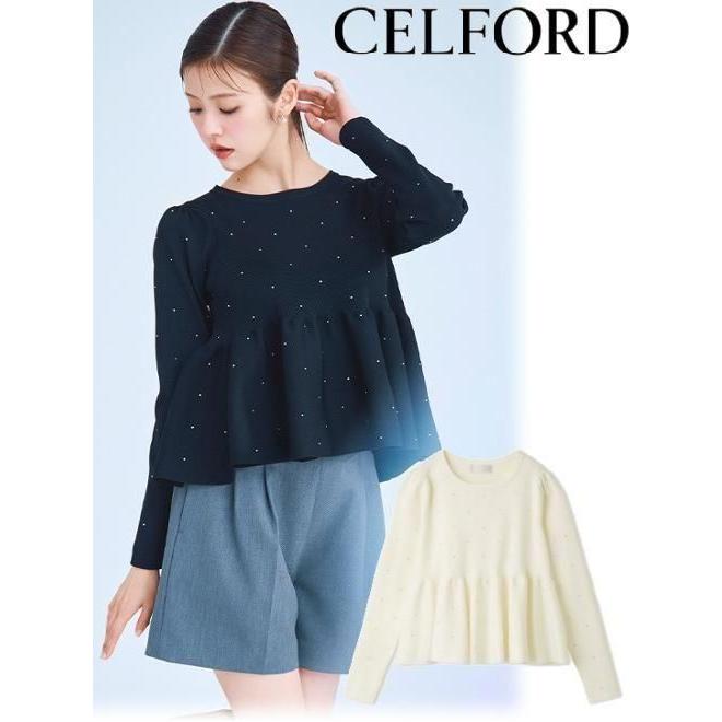 セルフォード　フラワービジューセーター CELFORD（セルフォード） (12%OFF) フラワーモチーフビジューニット