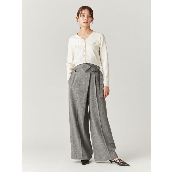 FRAY I.D / 25SS/ハイウエストデザインワイドパンツ/1/ポリエステル/GRY/ストライプ/FWFP251008 FRAY I.D（フレイ・アイディー） (セール40%OFF) スーパーハイウェスト