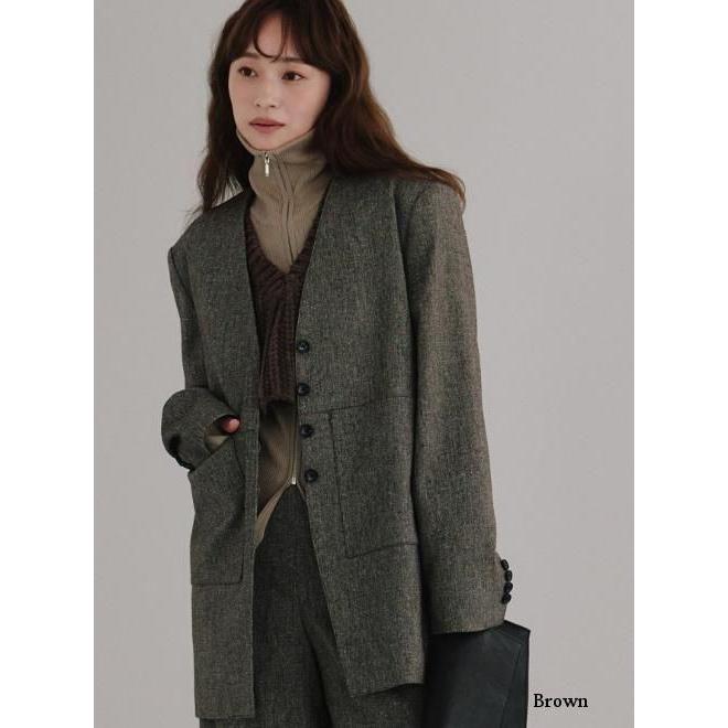 10%OFF&300円OFF) Hella / ヘラ silk nep collarless jacket 25秋冬