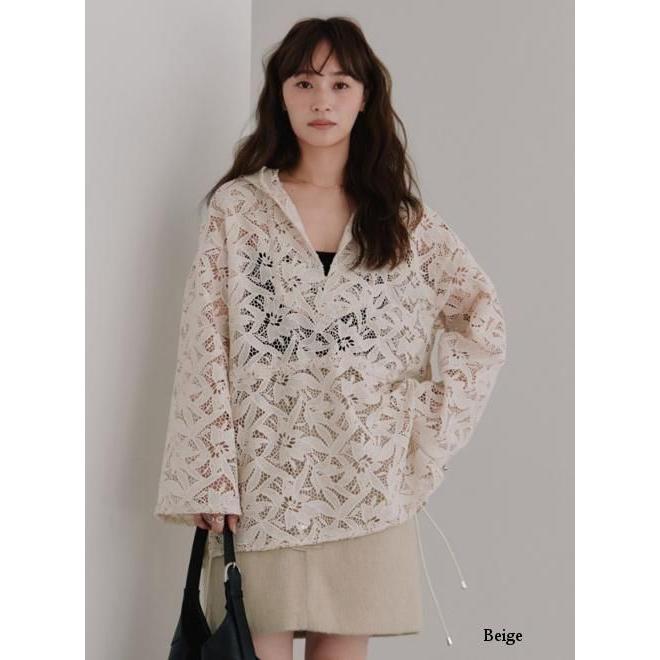 2025aw Hella フード付きレーストップス ベージュ 10%OFF&300円OFF) Hella / ヘラ flower lace hoodie 25秋冬 h253-13