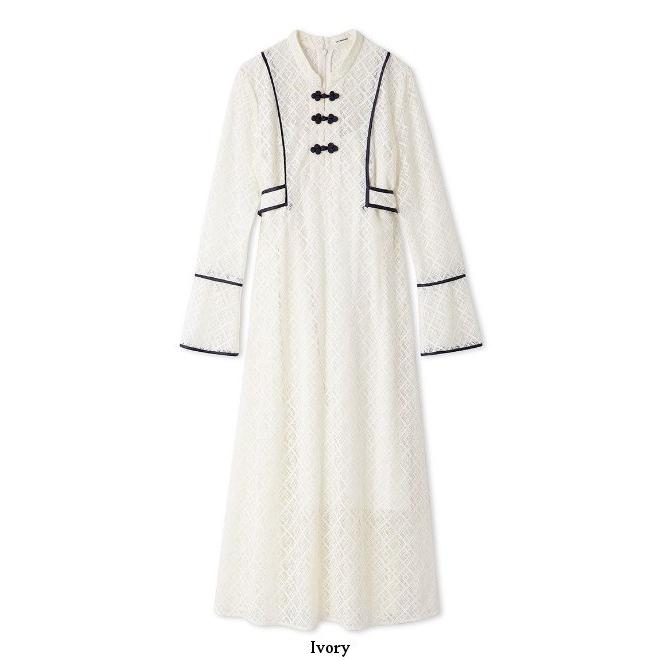 極美品✨24SS リリーブラウン レースチャイナドレス アイボリー マキシ丈 M LILY BROWN (セール30%OFF) Lily Brown /リリーブラウン レース