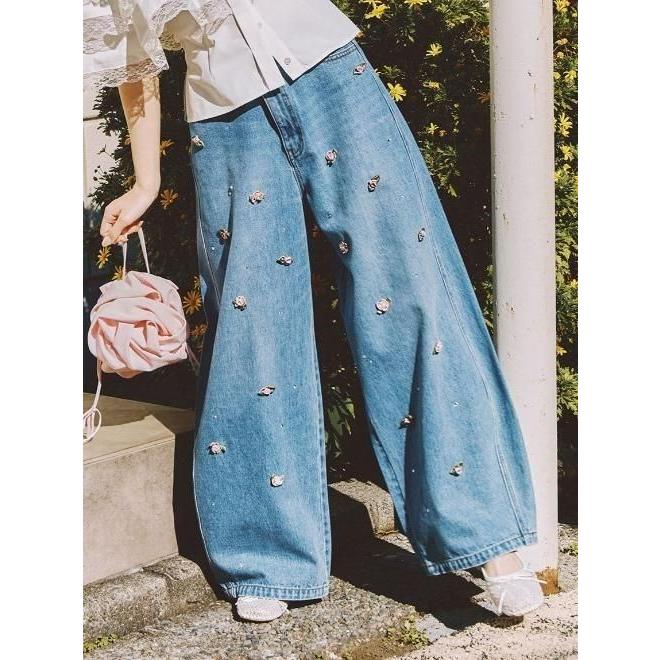 (期間限定10%OFF) Lily Brown  / リリーブラウン バリエーションビジューデニムパンツ  26春夏.予約  LWFP264803 入荷予定 : 6月中旬〜の画像