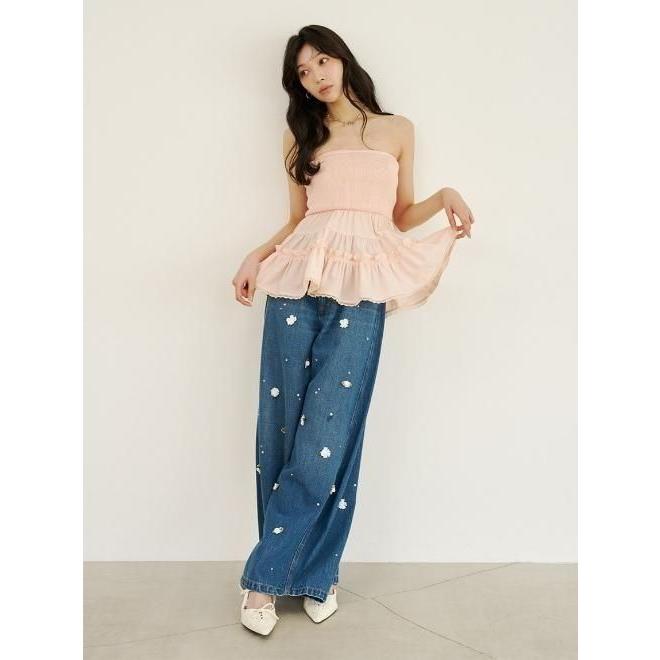 (期間限定10%OFF) Lily Brown  / リリーブラウン バリエーションビジューデニムパンツ  26春夏.予約  LWFP264803 入荷予定 : 6月中旬〜の画像