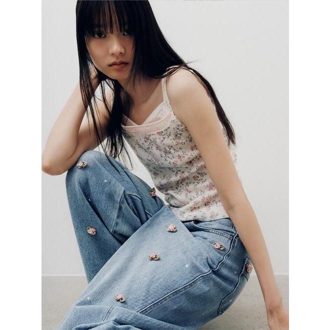 (期間限定10%OFF) Lily Brown  / リリーブラウン バリエーションビジューデニムパンツ  26春夏.予約  LWFP264803 入荷予定 : 6月中旬〜の画像