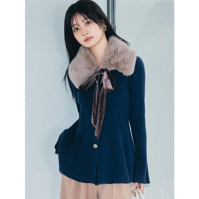 lily brown リリーブラウン アンサンブル ニット カーディガン ブルー LILY BROWN（リリーブラウン） カーディガン カラートリムニット
