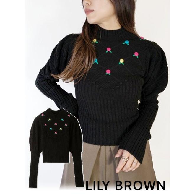 LILY BROWN Lily Brown / リリーブラウンモチーフ刺繍ニットトップス  