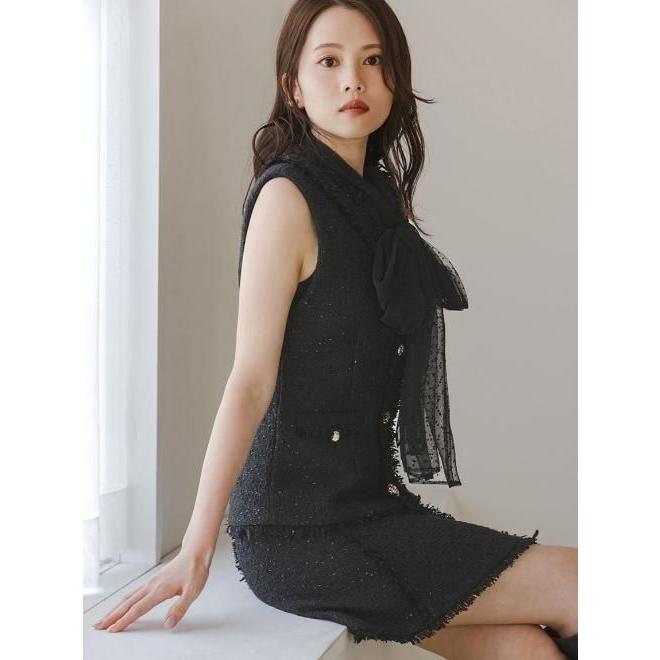 スコットクラブ系列⭐FENNEL ⭐ドットツイードショートジレ ブラック SNIDEL（スナイデル） (最終セール30%OFF&300円OFF) ツイードミニ
