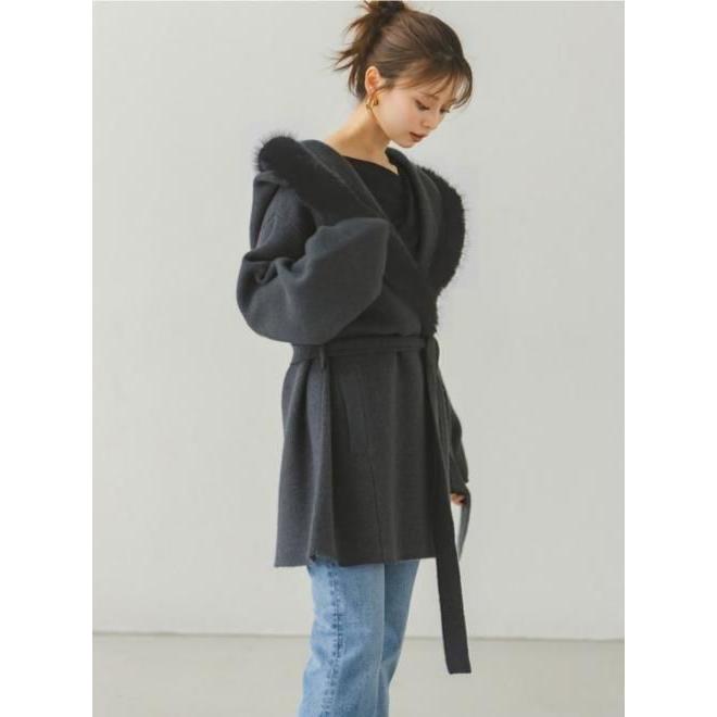 SNIDEL（スナイデル） (10%OFF&300円OFF) ファーフードニットコート 25