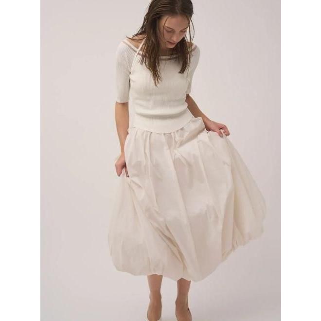 SNIDEL 【Chacott】ニット×チュールコンビワンピース オフホワイト SNIDEL（スナイデル） (期間限定10%OFF&300円OFF) chacottコラボニット