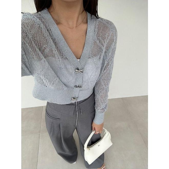 SNIDEL（スナイデル） リボンビジューシアーカーディガン 24春夏.予約