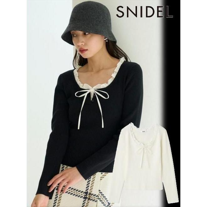 新品未使用　スナイデル　フリルネックニットプルオーバー SNIDEL（スナイデル） (10%OFF&300円OFF) フリルドッキングニットプル