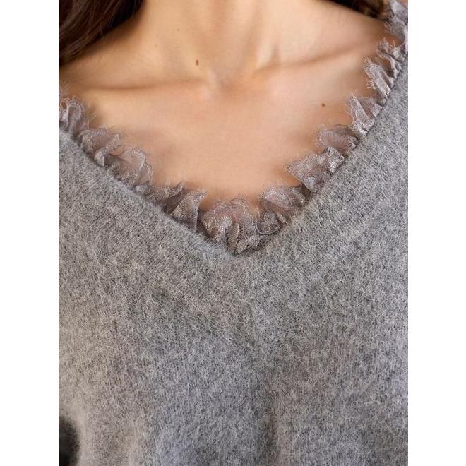 SNIDEL 新品タグ付き リブフレアニットプルオーバー SNIDEL（スナイデル） (10%OFF&300円OFF) フォックス衿レースプル