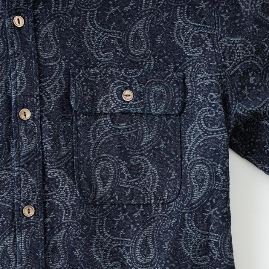 BLUE PORT インディゴ シャツ メンズ 長袖 ペイズリー 日本製