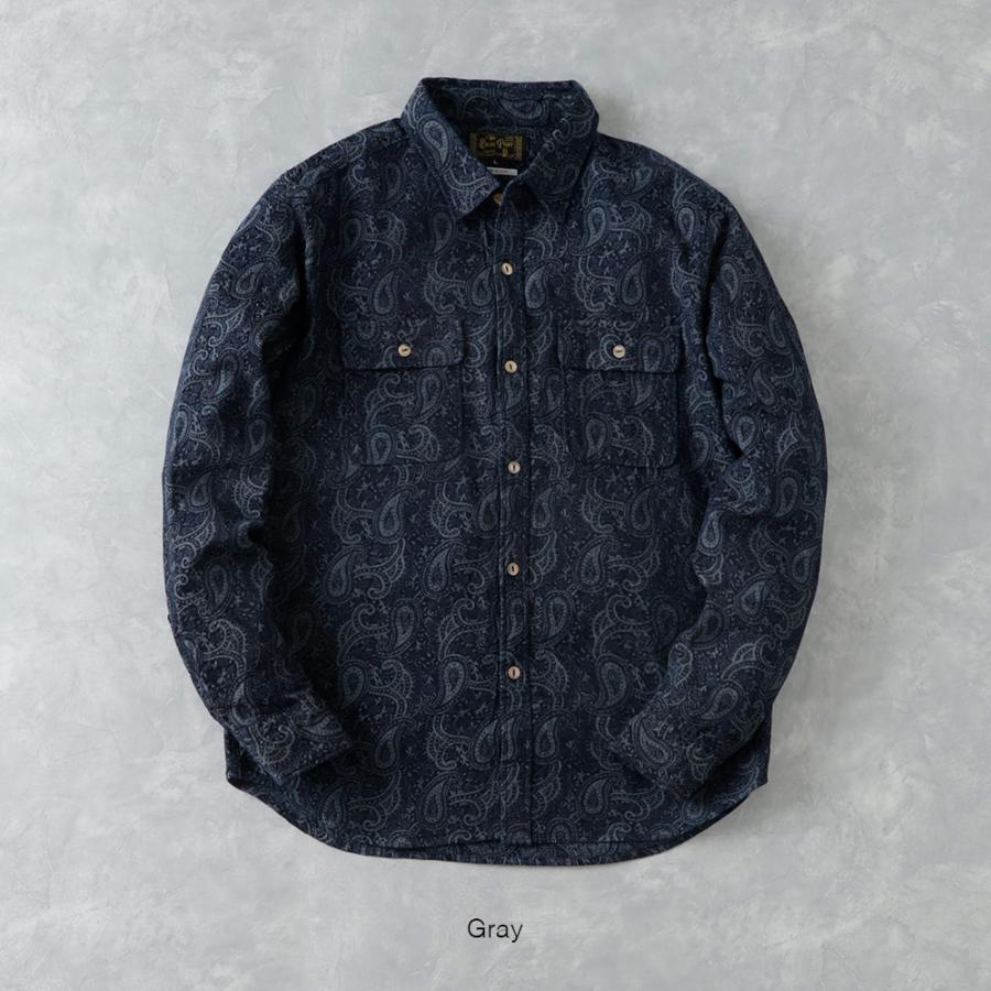 BLUE PORT インディゴ シャツ メンズ 長袖 ペイズリー 日本製