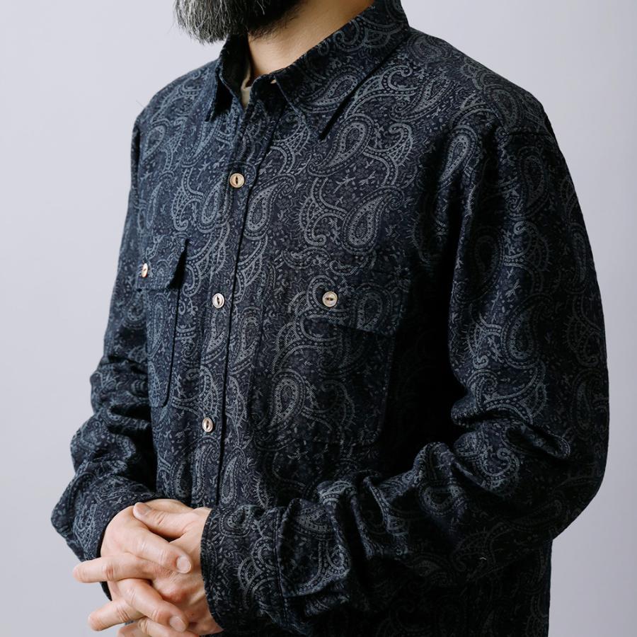 BLUE PORT インディゴ シャツ メンズ 長袖 ペイズリー 日本製