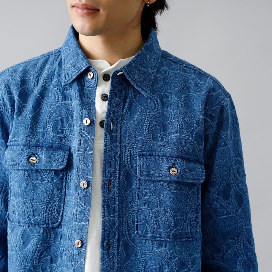 BLUE PORT インディゴ シャツ メンズ 長袖 ペイズリー 日本製