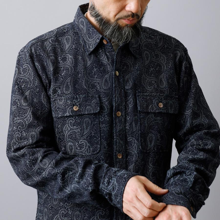 BLUE PORT インディゴ シャツ メンズ 長袖 ペイズリー 日本製