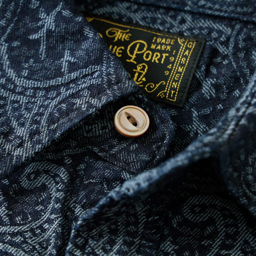 BLUE PORT インディゴ シャツ メンズ 長袖 ペイズリー 日本製 