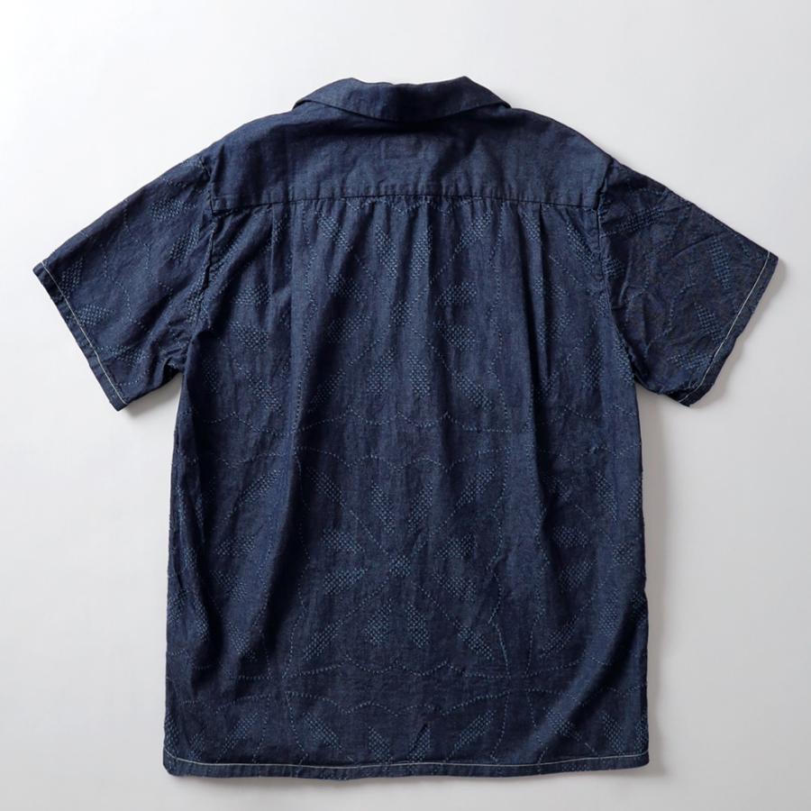 graphzero グラフゼロ デニムアロハシャツ 草花刺繍 ワラカット コットン100% メンズ 半袖 開襟シャツ 日本製 チェーンステッチ ボックスシルエット GZ-AROHA 夏の画像