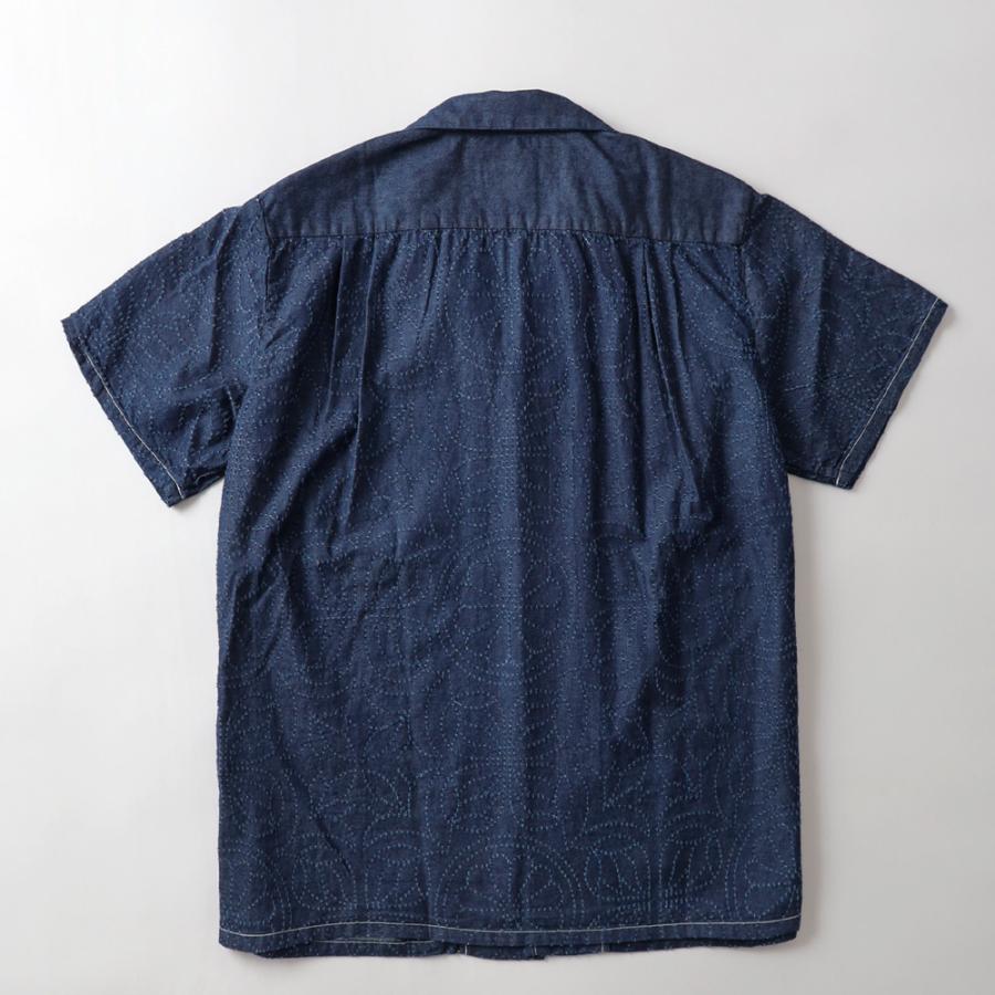 graphzero グラフゼロ デニムアロハシャツ 草花刺繍 ワラカット コットン100% メンズ 半袖 開襟シャツ 日本製 チェーンステッチ ボックスシルエット GZ-AROHA 夏の画像
